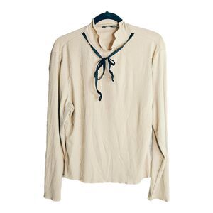 Shein Women's Plus Size 2X Cream Mock Turtleneck Top w/ Black‎ Bow Neck Tie